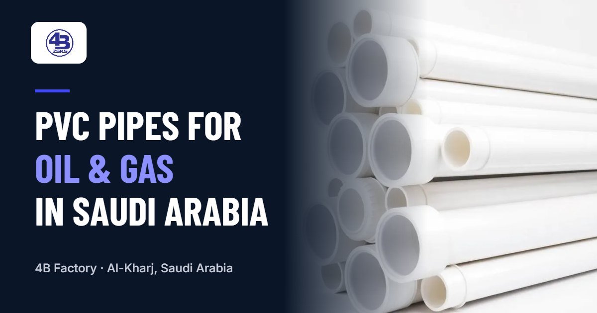 Stack of white uPVC pressure pipes beside the title PVC Pipes for Oil & Gas in Saudi Arabia